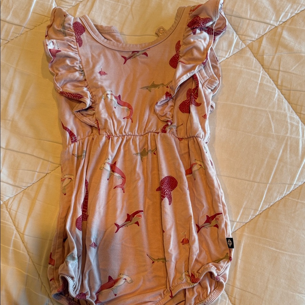 Kyte BABY Pink One Piece with Red Fish Print